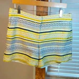 Ann Taylor Loft Cotton Striped Yellow Black Riviera Woven Tapestry Shorts Size 8